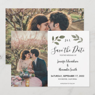 植物性素朴モノグラム写真Save the Date 招待状