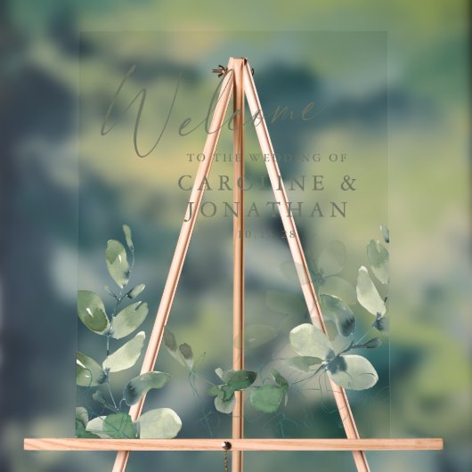 植物性素朴ユーカリのカスタムウェディング アクリルサイン (ニュートラル)