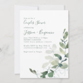 植物性素朴ユーカリのカップルのシャワー 招待状 (正面)