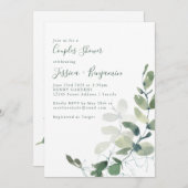 植物性素朴ユーカリのカップルのシャワー 招待状 (正面/裏面)