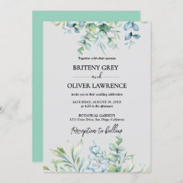 植物性素朴ユーカリ緑結婚草 招待状