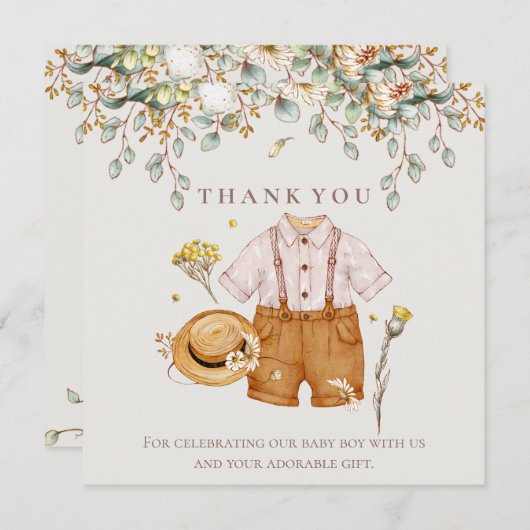 植物性素朴男の赤ちゃんシャワーサンキューカード サンキューカード (正面/裏面)
