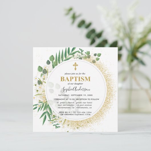植物性緑と金ゴールドバプテスマ 招待状 (スタンド正面)