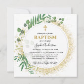 植物性緑と金ゴールドバプテスマ 招待状 (正面)
