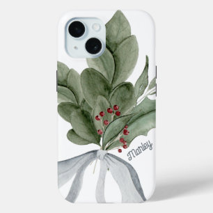 植物性緑のヤドリギパーソナライズされたギ iPhone 15ケース
