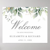 植物性緑のユーカリ結婚の歓迎サイン ポスター (正面)