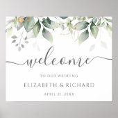 植物性緑のユーカリ結婚の歓迎サイン ポスター (正面)