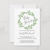 植物性緑のリースベビーシャワー 招待状 (正面)