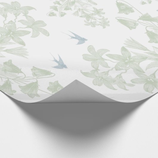 植物性緑のヴィンテージエレガントフローラ灰色の鳥 ラッピングペーパー (角)