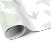 植物性緑のヴィンテージエレガントフローラ灰色の鳥 ラッピングペーパー (ロールコーナー)