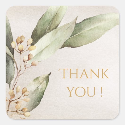 植物性緑のヴィンテージ素朴な結婚式の引き出物 スクエアシール (正面)
