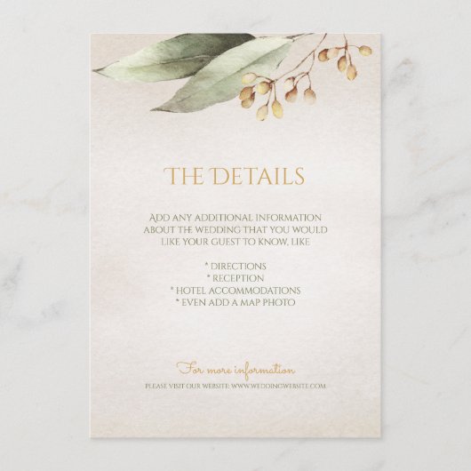 植物性緑のヴィンテージ素朴な詳細カード エンクロージャーカード (正面)