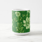 植物性緑の花のパターン コーヒーマグカップ (中央)