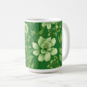植物性緑の花のパターン コーヒーマグカップ (正面右)