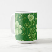 植物性緑の花のパターン コーヒーマグカップ (正面左)