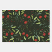 植物性緑の赤と緑のクリスマス ラッピングペーパーシート (正面)