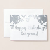 植物性緑バラ誕生日実在フォイルカード 箔カード (封筒付き正面)