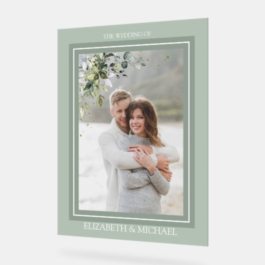 植物性緑フローラ水彩写真結婚ズ アクリルサイン (傾斜)