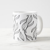植物性緑フローラ白黒モノグラム ジャンボコーヒーマグカップ (正面右)