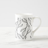 植物性緑フローラ白黒モノグラム ボーンチャイナマグカップ (右)