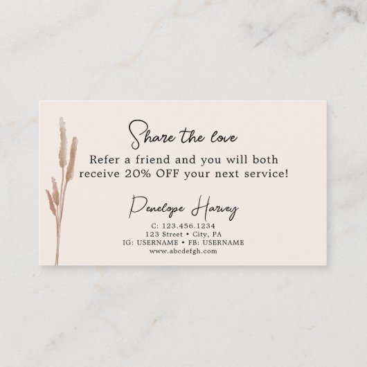 植物性緑色インテリアデザイン紹介カード 名刺 (裏面)