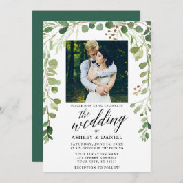 植物性緑色書道写真結婚ズ 招待状