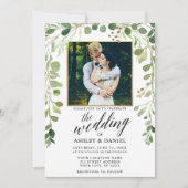 植物性緑色書道金ゴールド結婚枠 招待状 (正面)