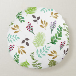 植物性緑色水彩コテージ円枕 ラウンドクッション