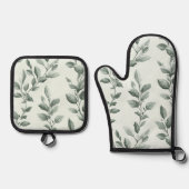 植物性緑葉柄キッチン 鍋つかみ&鍋敷きセット (正面)