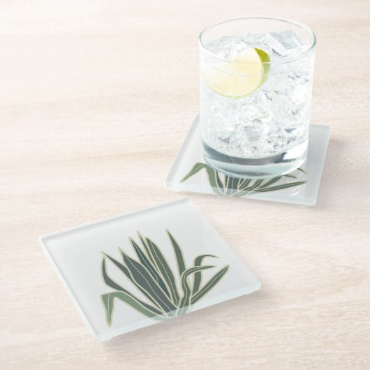 植物性緑葉 ガラスコースター (アングル)