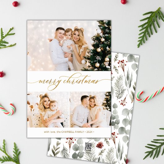 植物性緑3フォトコラージクリスマスカード シーズンカード