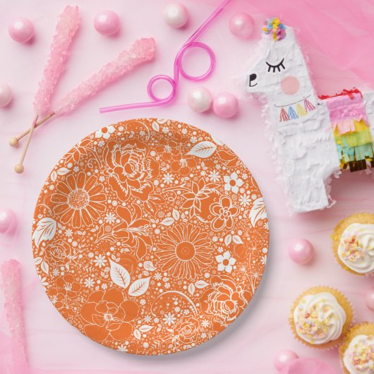 植物性美しいオレンジホワイト紙パーティープレート ペーパープレート (パーティー)