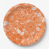 植物性美しいオレンジホワイト紙パーティープレート ペーパープレート (正面)