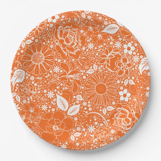 植物性美しいオレンジホワイト紙パーティープレート ペーパープレート (正面)