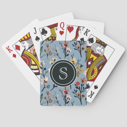 植物性美しい:ベビーブルーモノグラムのウォーター トランプ (裏面)