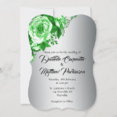 植物性美しい：緑のバラ、シルバー結婚ズ 招待状 (正面)