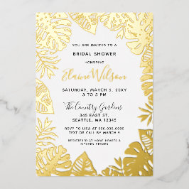 植物性自然トロピカル葉ブライダルシャワー 箔招待状