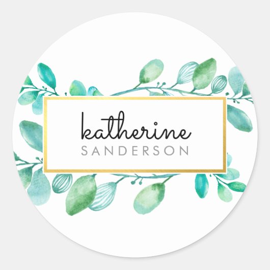植物性自然モダンの水色彩の鮮やか色葉 ラウンドシール (正面)