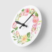 植物性自然水彩花バラリース ラウンド壁時計 (傾斜)