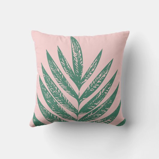 植物性自然熱帯イラストレーションピンクグリーン クッション (裏面)