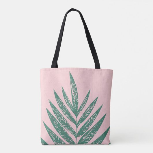 植物性自然熱帯イラストレーションピンクグリーン トートバッグ (裏面)