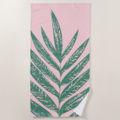 植物性自然熱帯イラストレーションピンクグリーン ビーチタオル (正面)