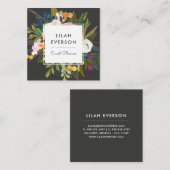 植物性至福 |エレガント色彩の鮮やかフローラ |黒 スクエア名刺 (正面/裏面)