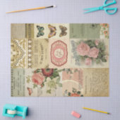 植物性花とヴィンテージエフェメラデクページ 薄葉紙 (クラフト)