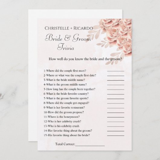 植物性花嫁トリビアブライダルシャワーゲームカード 案内状 (正面/裏面)