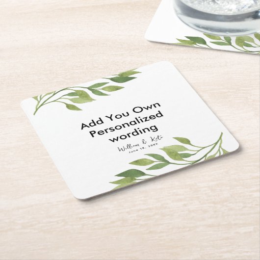 植物性葉スタイルコースターパーソナライズされた スクエアペーパーコースター (アングル)