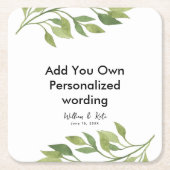 植物性葉スタイルコースターパーソナライズされた スクエアペーパーコースター (正面)