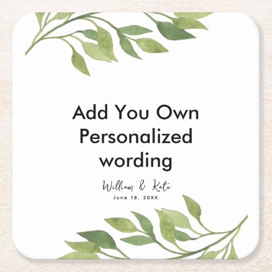 植物性葉スタイルコースターパーソナライズされた スクエアペーパーコースター (正面)