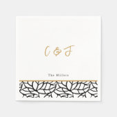 植物性葉パター縁どンイニシャル結婚ズ スタンダードカクテルナプキン (正面)