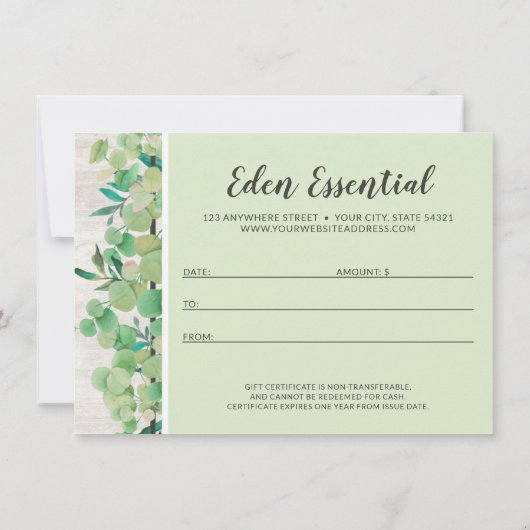 植物性葉木材素朴ギフト証明書カード 招待状 (裏面)